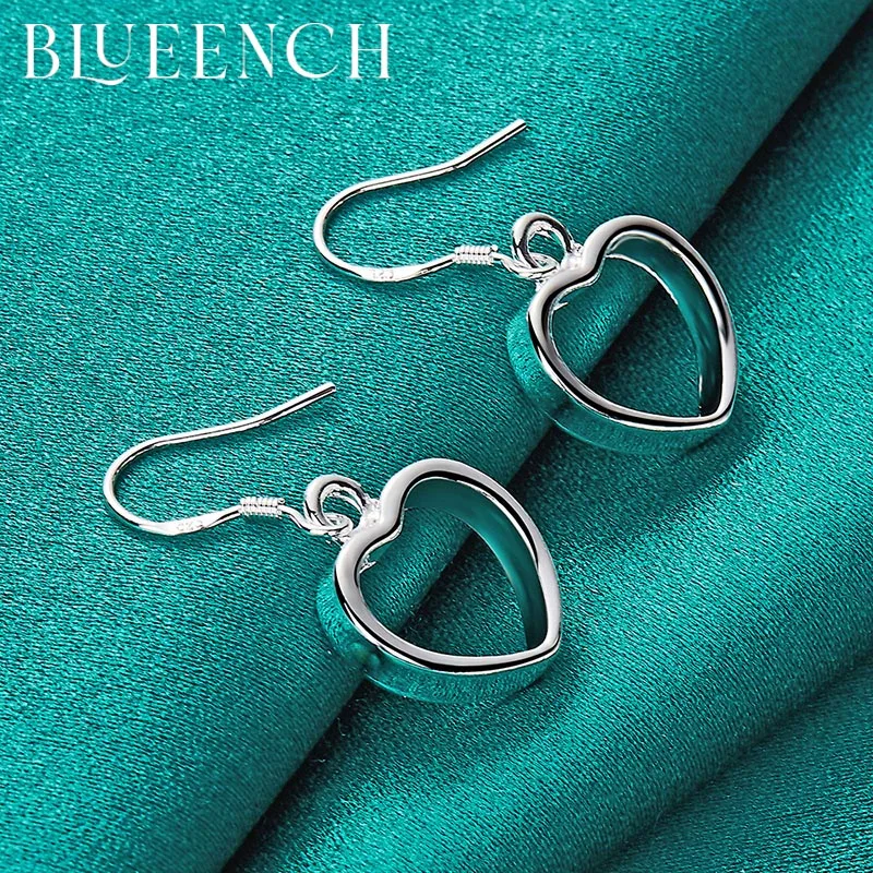 Blueench 925 Sterling Silver Heart Peach Cutout Drop Earrings For Woman Wedding Proposal Romantic Fashion Jewelry