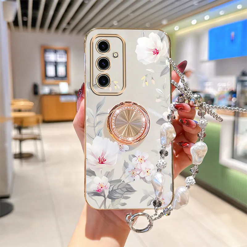 Schmuckband Lanyard Weiße Kamelie Handyhalter Hülle für Samsung Galaxy S24 S20 S21 S22 S23 S25 FE Note 10 20 Plus + Ultra
