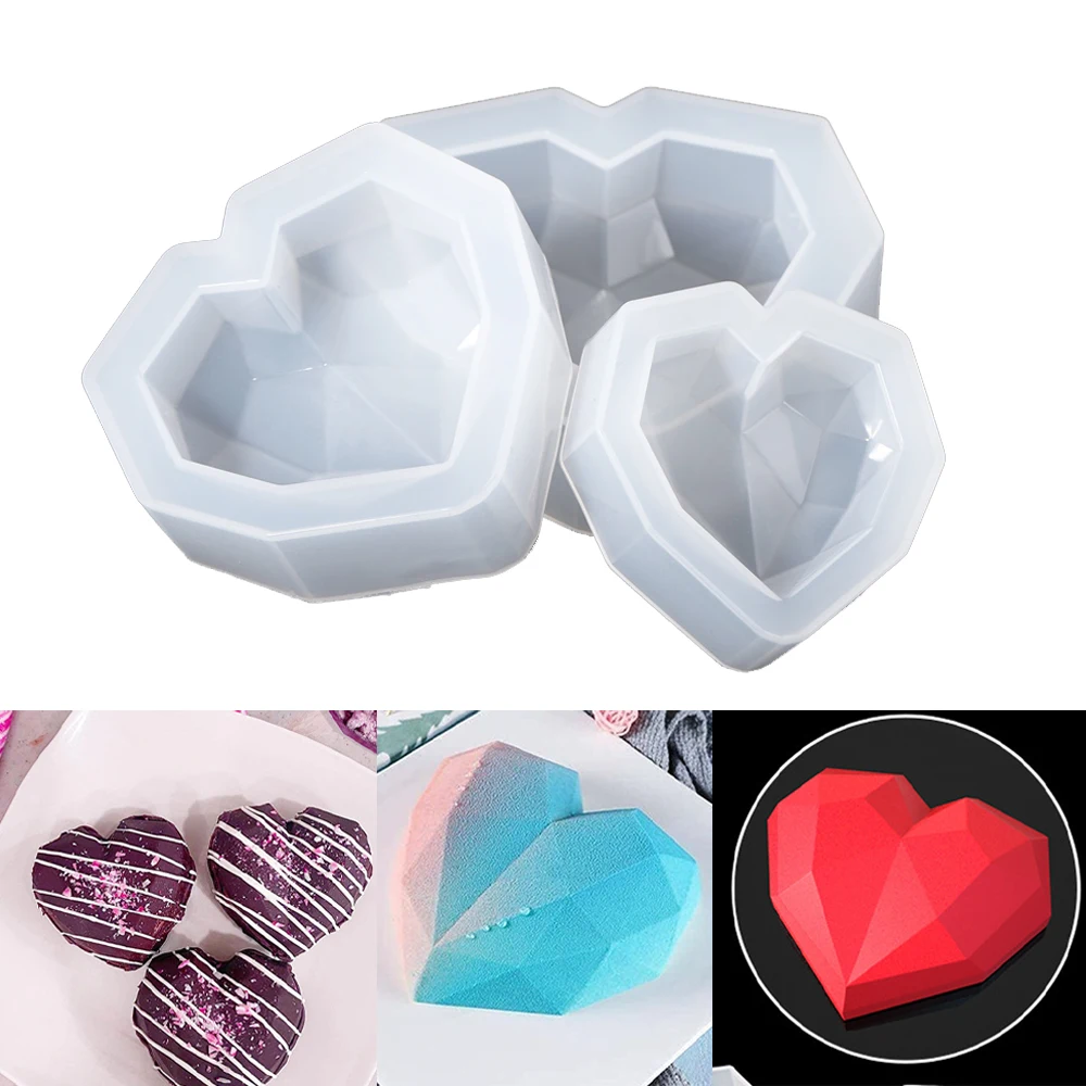 3D Diamond Love Epoxy Resin Mold Geometric Heart Shape Candle Molds For DIY Epoxy Resin Soap Crafts Home Decoration Tools