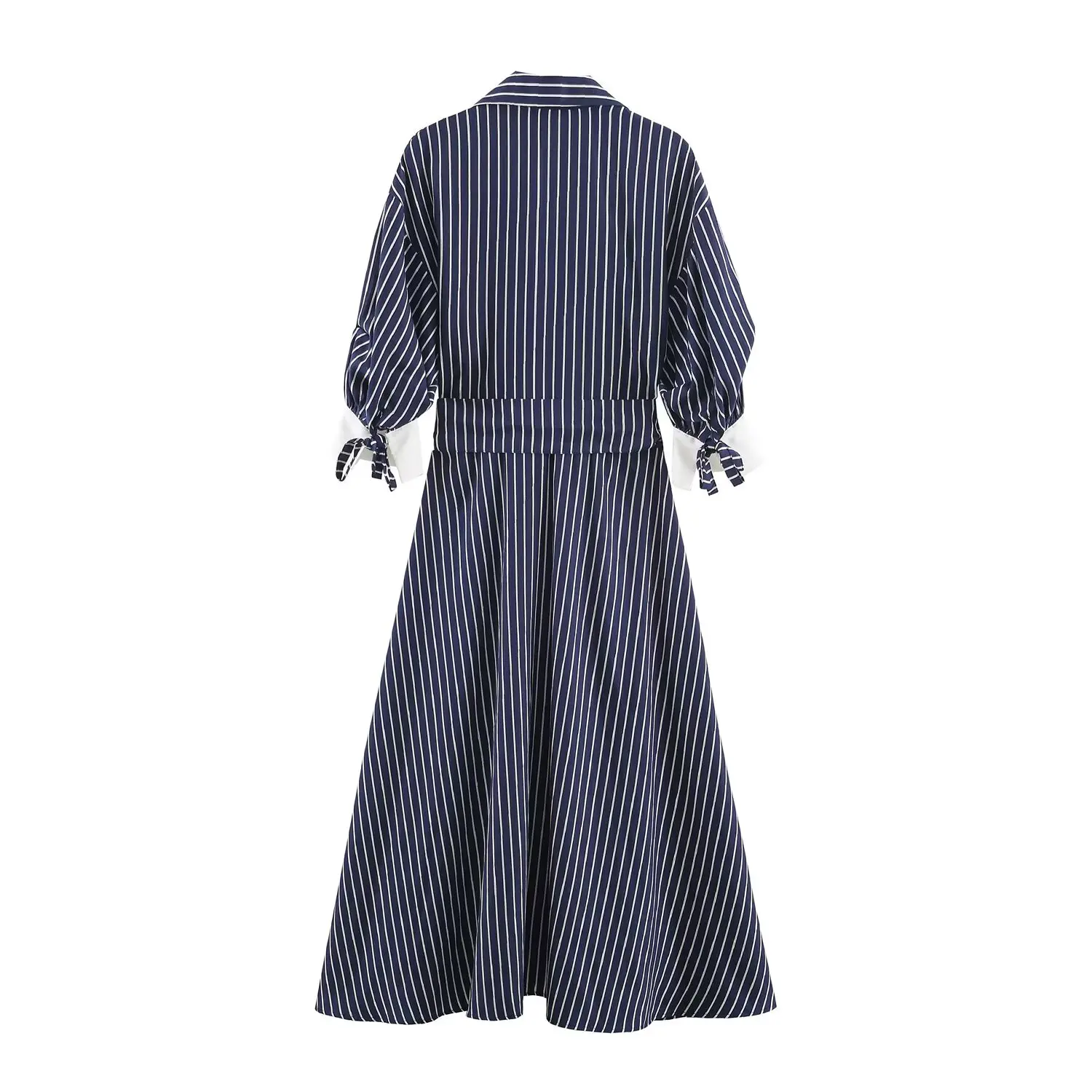 Neues 2026 Damen Gestreiftes Langes Kleid mit Gürtel Frühling Herbst Lässiger Hemdenstil Einreihiges Kleid Mode Freizeit Damenkleid – Detail 3