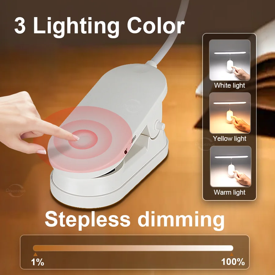 New Table Lamp USB Rechargeable Desk Lamp With Clip Bed Reading Book Night Light LED Touch 3 Modes Dimming Eye Protection Light