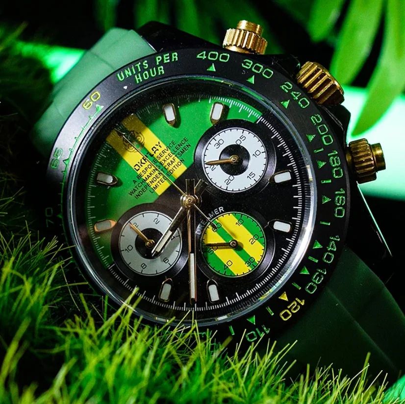 OKPLAY Men Chronograph Watch 39.5mm Sport Quartz Wristwatch Sapphire Mirror 10ATM Waterproof VK63 Military