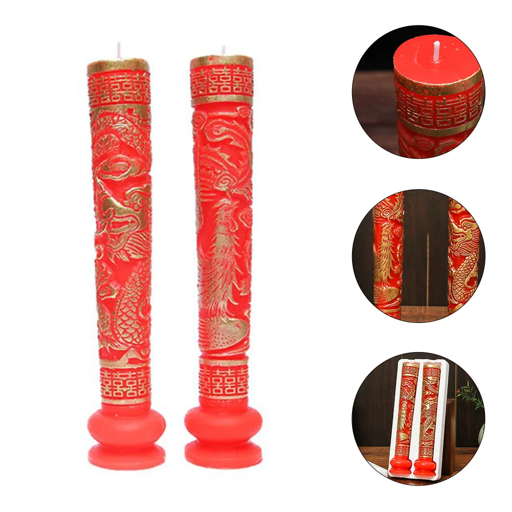 

Dragon and Phoenix Wedding Candles Chinese Decor Stick Holder Dining Table Layout Props Decorative Paraffin Baby Red