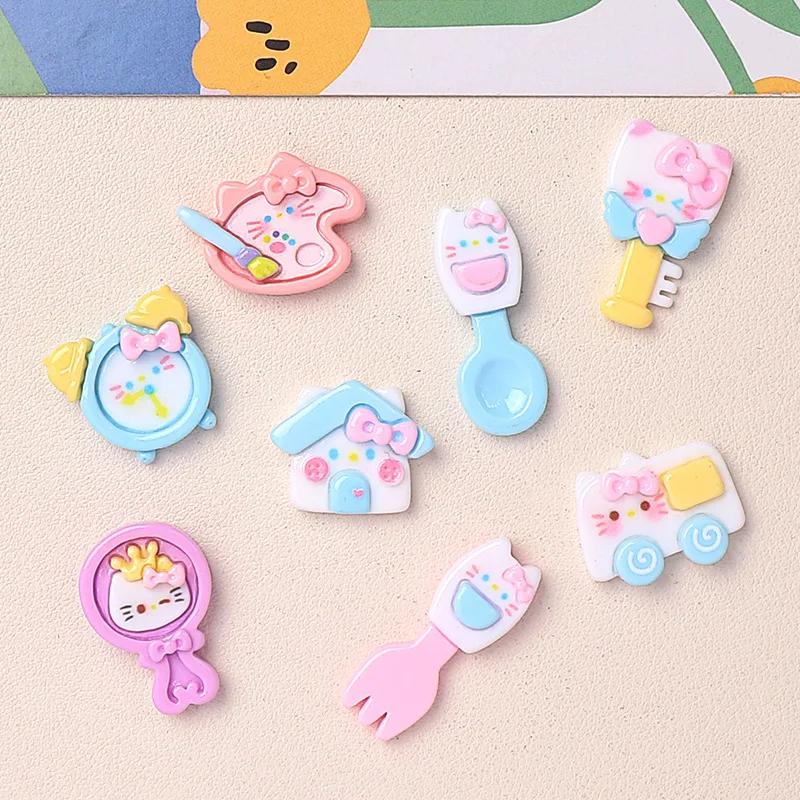 5pcs miniso cute hello kitty furniture cartoon resin flatback cabochons for diy jewelry making handmade crafts materials