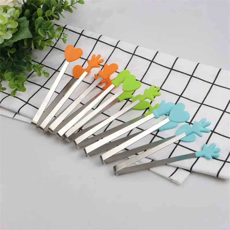 

Creative Silicone Food Tongs Ice Clip Cute Palm Kitchen Stainless Steel Non-Slip Kitchen Utensil Supplies Baking Clip Mini Tongs