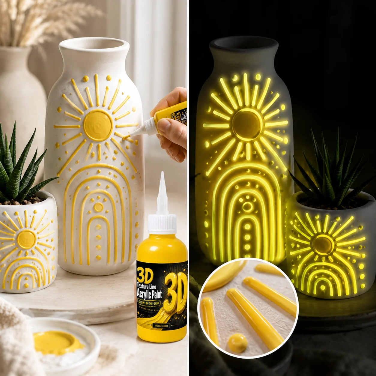Quick Look Glow Acrylic Texture Paste, Neon Fluorescent Paint, Ultra-Fine Tip Ready-to-Use for DIY Holiday Art Decor Projects