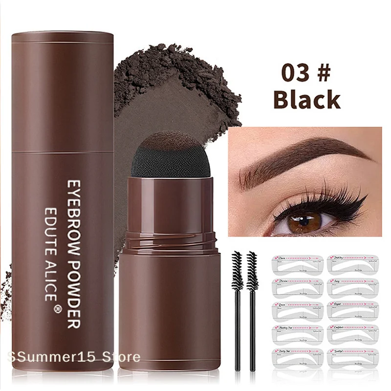 【R】Eyebrow Stamp Kit Brow Powder Stamp Waterproof Makeup With 10 Reusable Eyebrow Stencils With 2 Brush Long Lasting For Gift