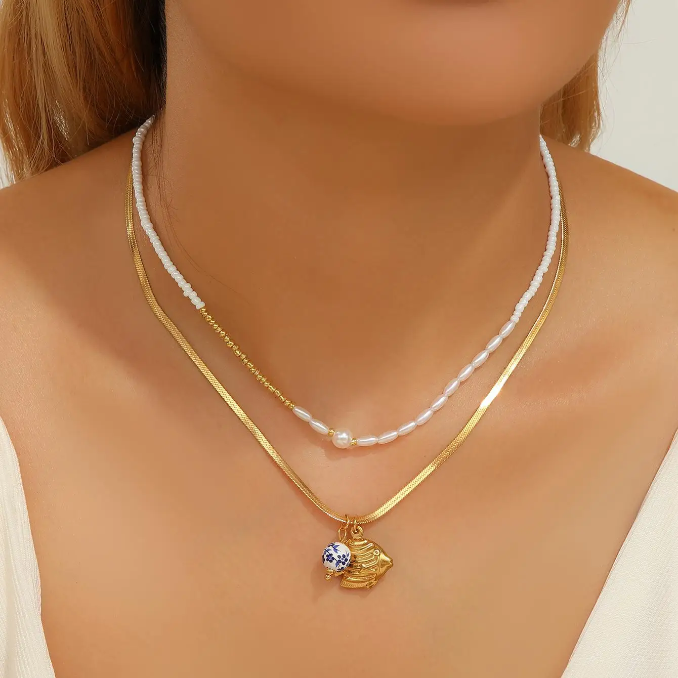 Fashion Ceramic Shell Necklace & Bracelet Set for Women