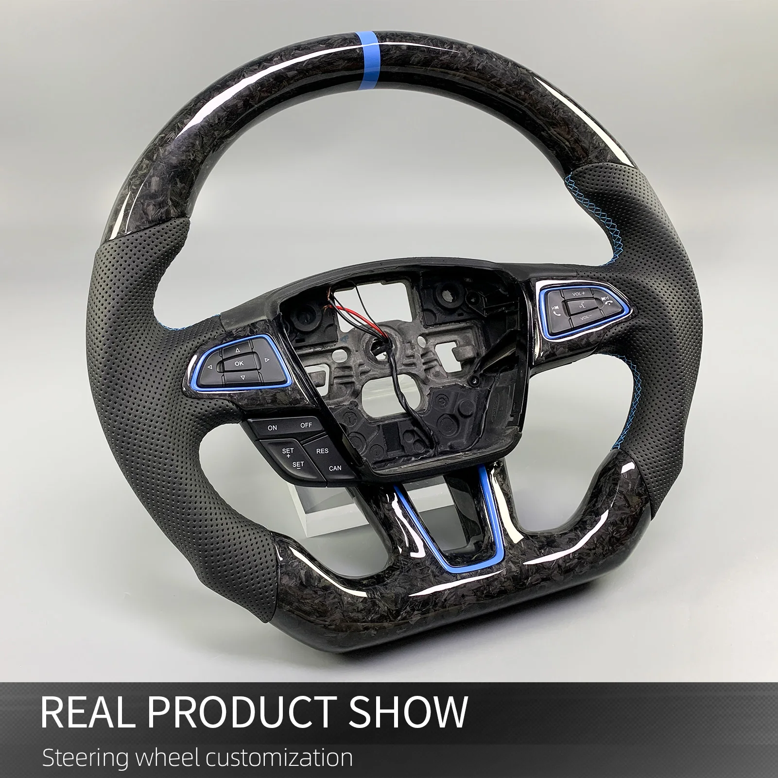 ZJZ For Ford Focus MK3 2015-2018 ST RS Customized Forged Carbon Fiber Leather Steering Wheel Support Heating LED Rpm Display