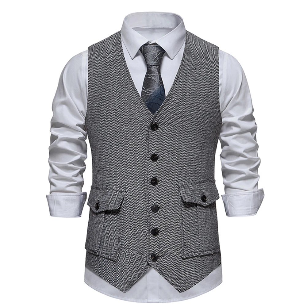 

Mens Waistcoat Oversized Plaid Wedding Business Polyester Retro Sleeveless Tops Smart Suit Waistcoat Comfortable