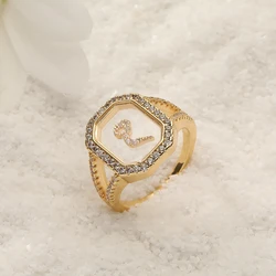 2022 New Design Women's Fashion Ring Simple Zircon Arabic Letters Glass Square Design Ring Arabian Style Party Jewelry Accessory