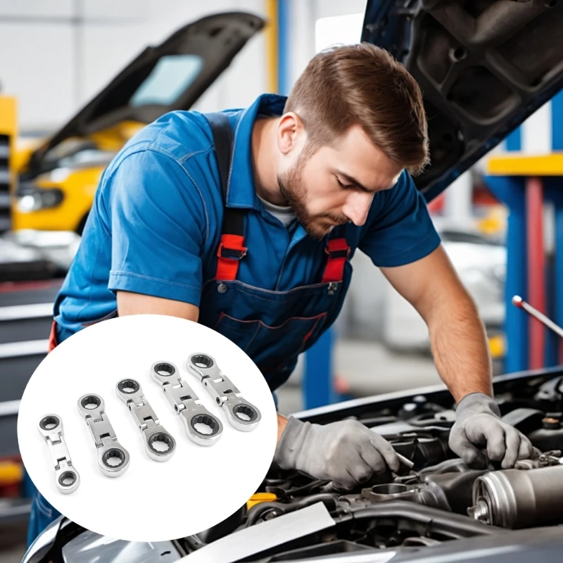 5-teilige Ratschenschlüssel-Doppelend-Ratschenschlüssel mit flexiblem Kopf