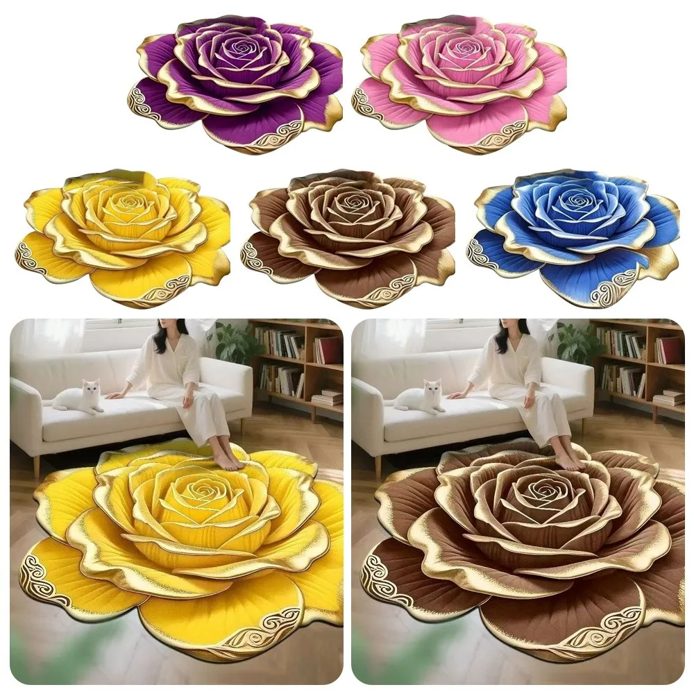 Special-shaped 3D Flower Carpet Crystal Velvet Non-slip Bathroom Floor Mat Dirt-resistant Absorbent Rose Floor Mat Home Decor