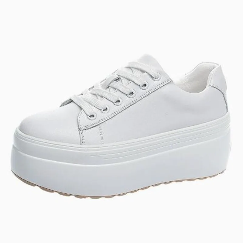 Luxury Genuine Leather Women Casual Shoes Super Thick 8cm Platform Wedge Women Fashion Sneakers Summer Skateboard Chunky Shoes
