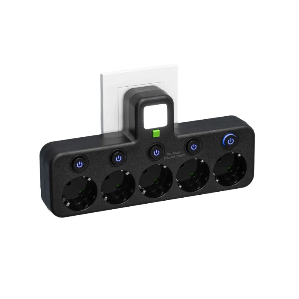 EU Plug Power Strip 2/3/4/5 AC Outlets 2 USB Ports Plug Socket Adapter 2500W MAX Power Independent Switch Multitap Socket Office
