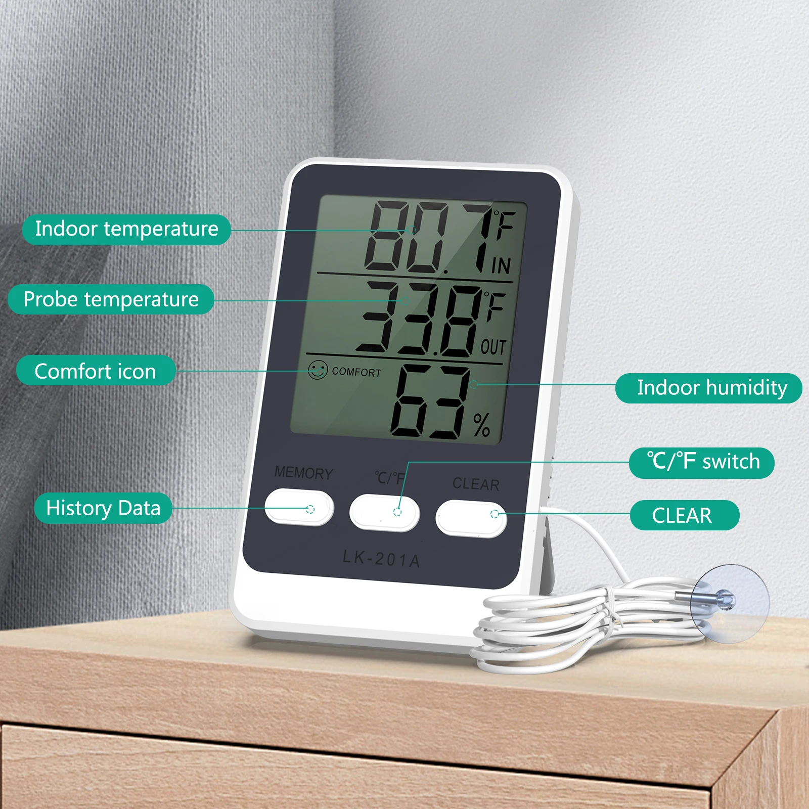 ORIA Digital Refrigerator Thermometer Fridge Thermometer with Probe Indoor Outdoor Temperature Monitor for Aquarium Fish Tank