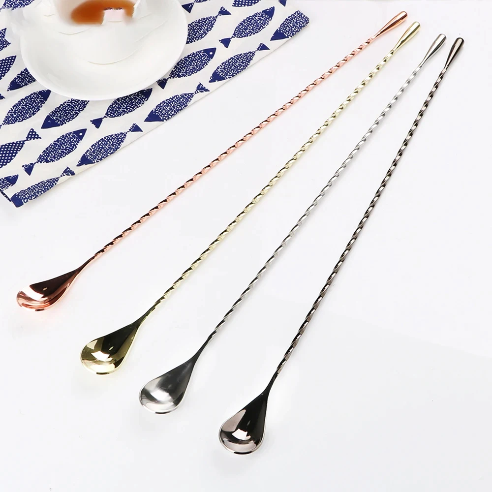 1PC 30/40cm Stainless Steel Stir Bar Spoon Mixing Ounces Cocktail Spoon Spiral Pattern Bartender Tools Teadrop Spoon Bar Tool