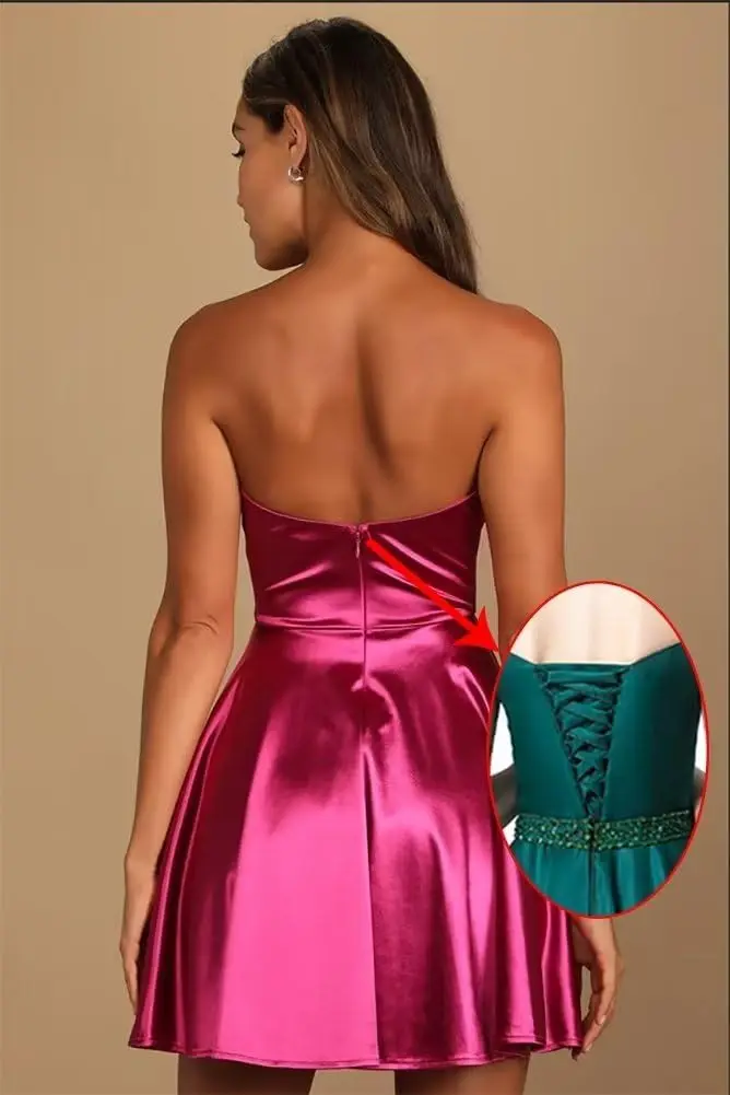 Customized Euramerican Popular Strapless Satin Homecoming Dresses Simple Tight Mini Cocktail Dress Solid Luxury Satin Soft Eveni