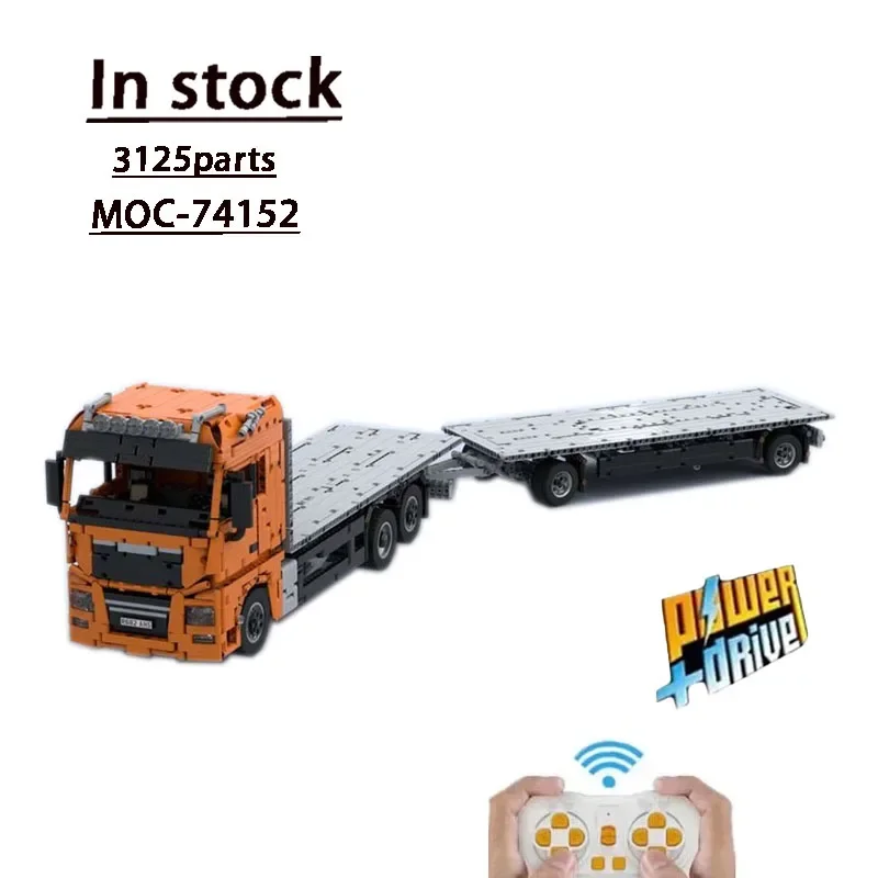 MOC-74152 RC Flatbed Truck with Trailer 1:17 Assembly Stitching Building Block Model3125Parts Kids Birthday Building Block Model