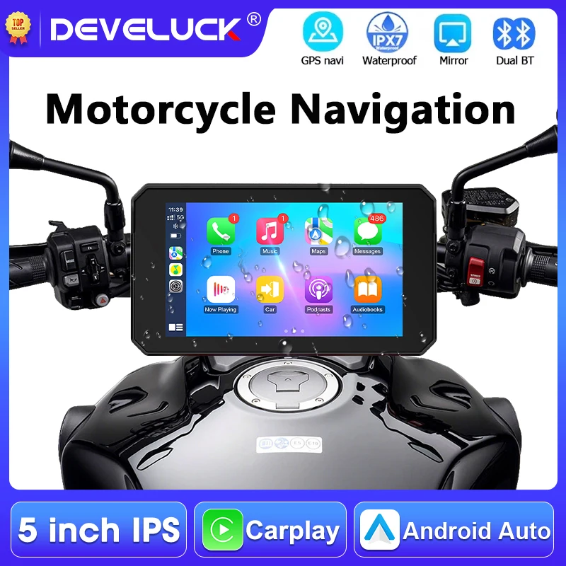 

Portable 5" Motorcycle GPS Navigation Bluetooth Wireless Carplay Android Auto IPX7 Waterproof Display Moto Dashboard Monitor