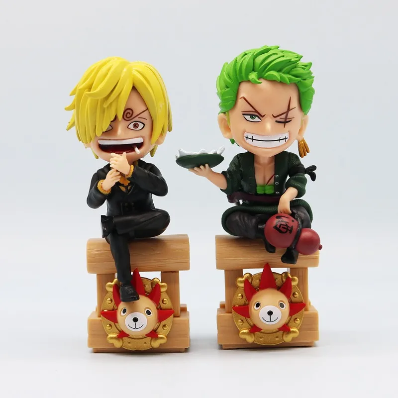 New One Piece Q version Luffy Zoro Sanji figure creative cute cartoon car desktop decoration ornaments holiday gifts wholesale