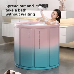 Round Folding Bath Tub for Kids and Adults, Portable Bathtub, Bathroom SPA, Easy Storage, Foldable Bathing Bucket with Lid