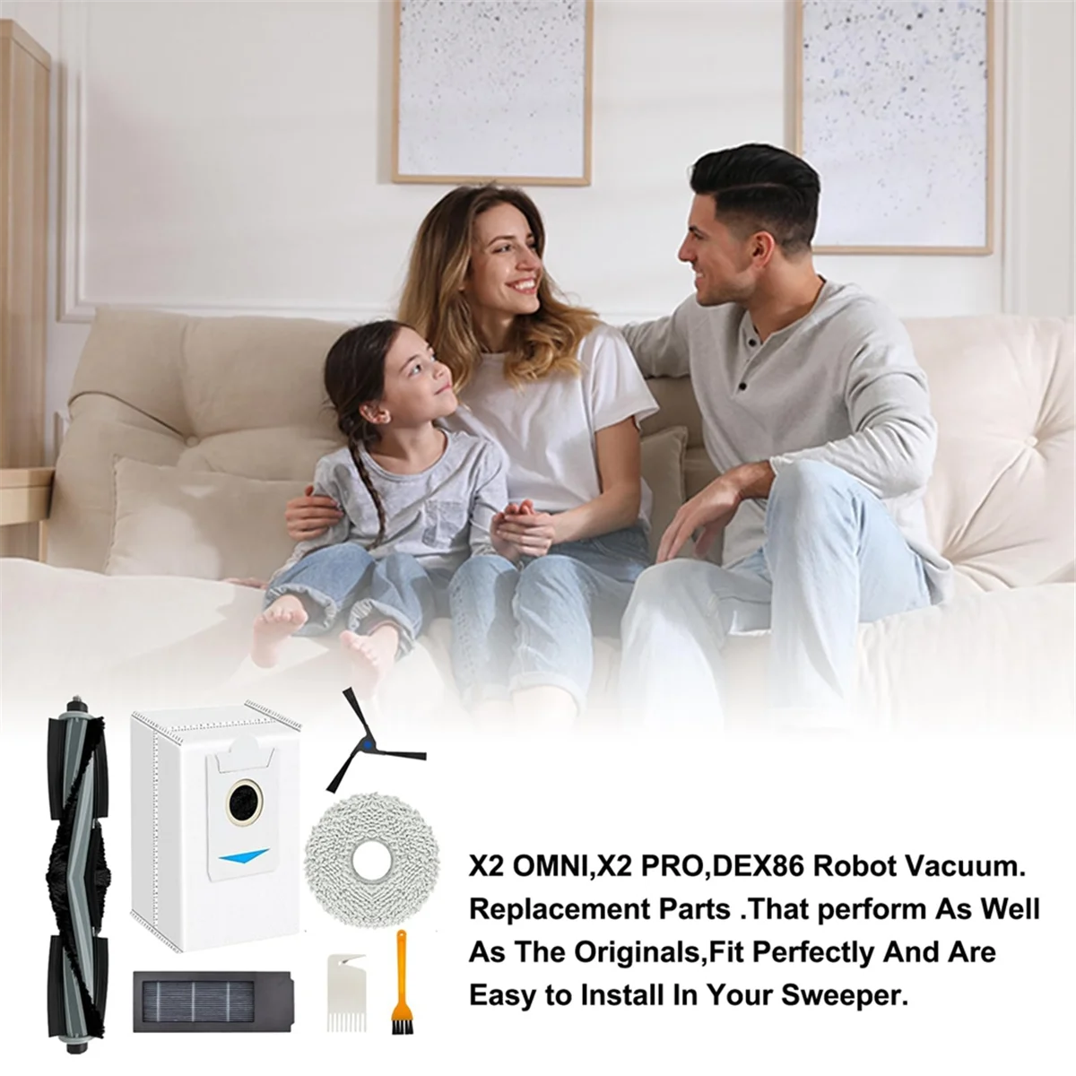 Комплект аксессуаров ABKR, совместимый с комбинированным роботом-пылесосом ECOVACS DEEBOT X2 Omni E/X2, основной щеткой, боковой щеткой, фильтрами Hepa