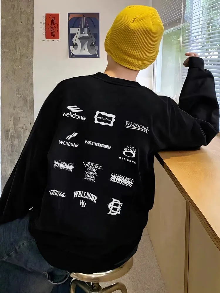 

Мужской свитшот из плотного хлопка с круглым вырезом, на флисовой подкладке, свободного кроя, в американском уличном стиле, для осени и зимы, молодежный, модный, с длинными рукавами