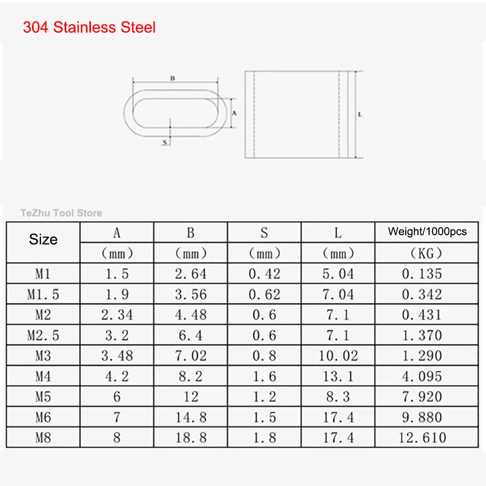 M1-M8 Steel Wire Rope Ferrules Crimping Sleeve,304 Stainless Steel,Copper Ellipse Wire Rope Ferrules Protective Sleeve