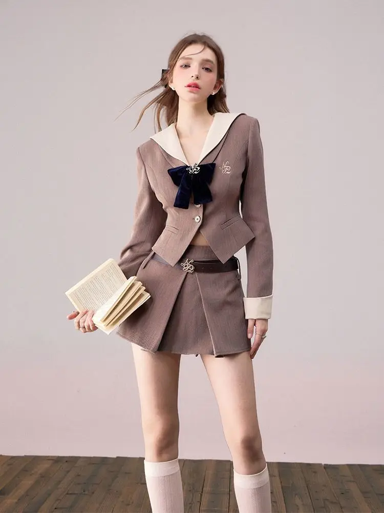 2024 new women sexy jk uniform set  american style sweet sexy short sleeve shirt skirt two-piece jk set sailor collar jk set