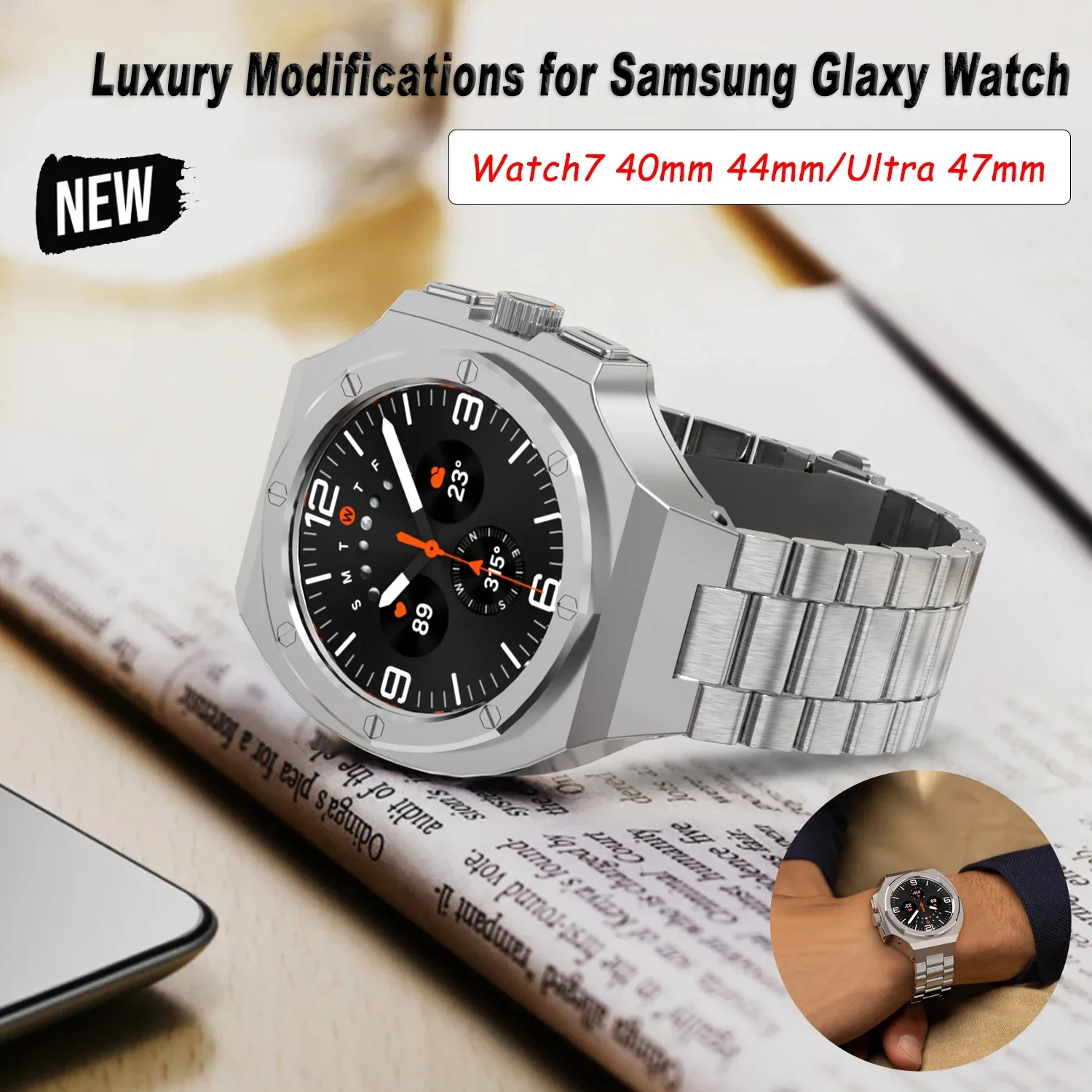 

Luxury Stainless Steel Modification Kit for Samsung Galaxy Watch 7 Ultra 47mm Metal Case Bezel+Strap GALAXY ULTRA DIY Accessorie