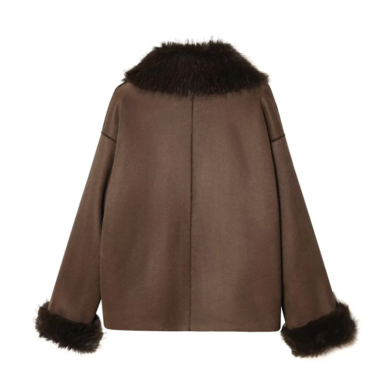 Guobioziy Women's Top 2026 New Short Leather And Fur Jacket With Asymmetrical Large Lapel Suits Any Shoulder Width