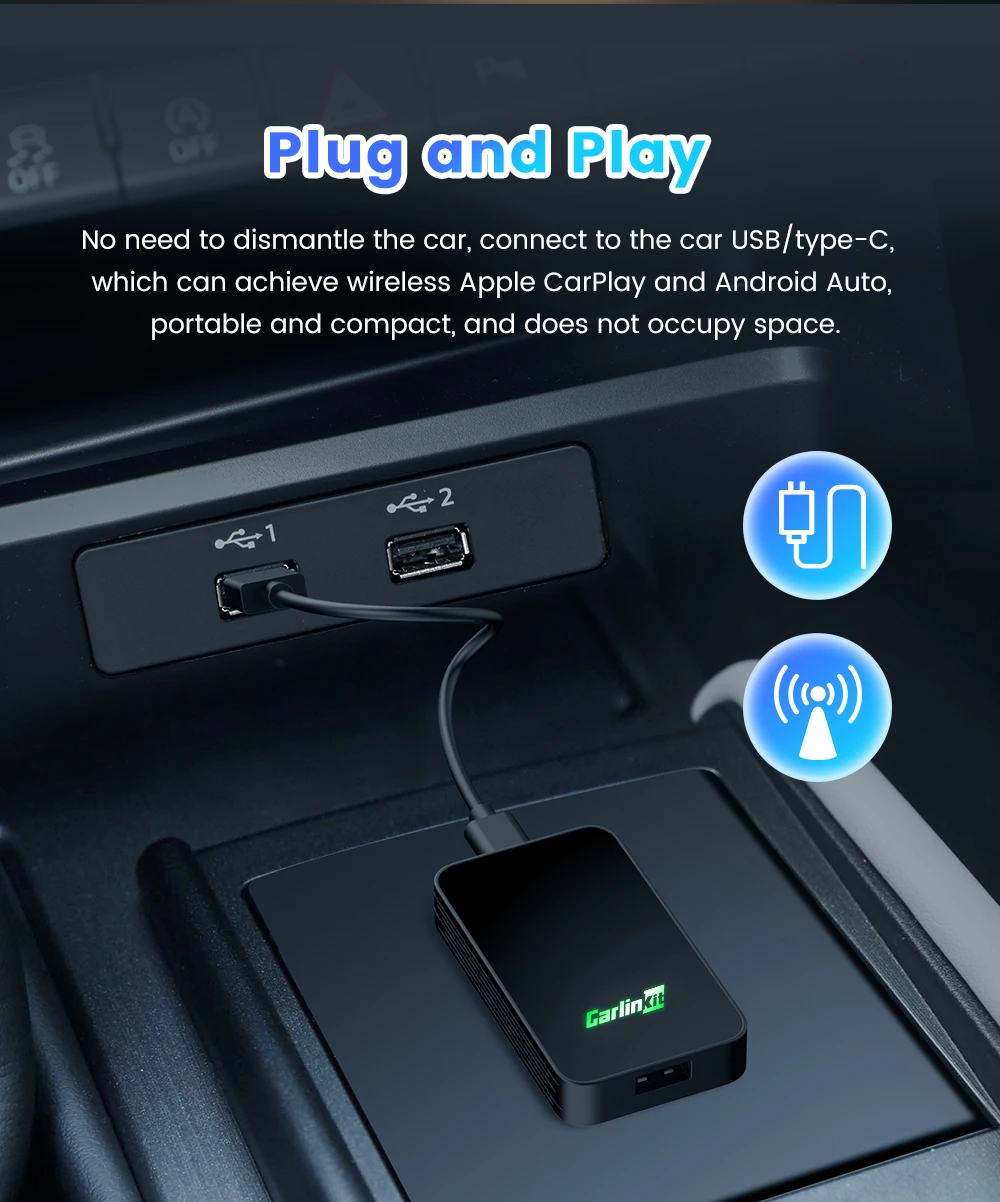 Carlinkit 5.0 2air Wireless CarPlay Android Auto Wireless Adapter 2in1 Plug and Play Auto Connection 5.8Ghz WiFi Bluetooth GPS
