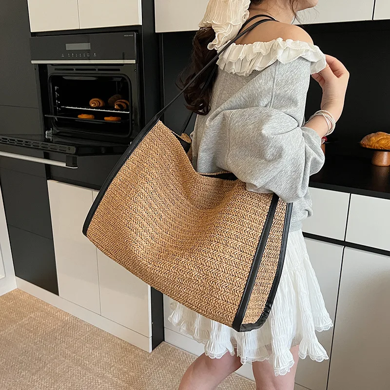 

2025 Summer Woven Tote Bag - Stylish Straw Shoulder Purse (Spacious Women's Work Bag & Casual Beach Accessory)