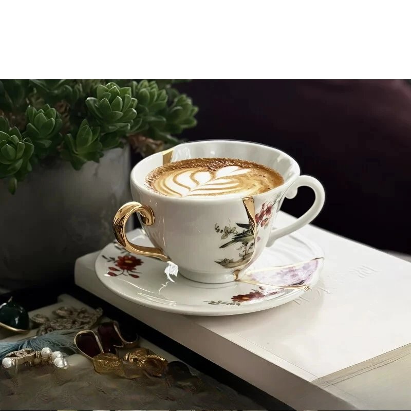 Coffee cup premium sense set ceramic medieval exquisite beautiful latte special