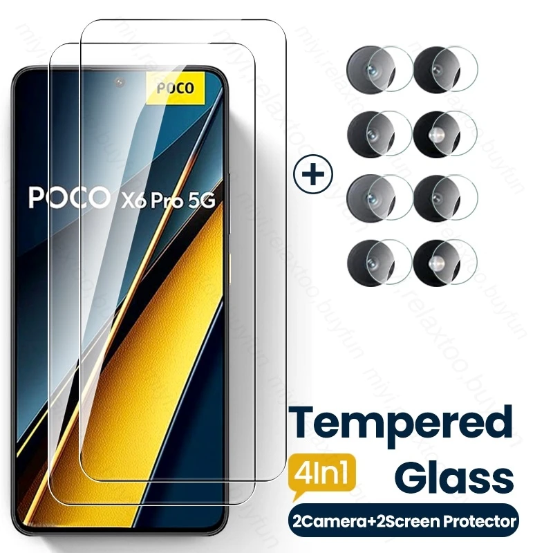 4In1 Tempered Glass For Xiaomi Poco X6 Pro 5G Glass Camera Screen Protector Poko Little F6Pro X6Pro X F 6 6Pro PocoF6 PocoX6 Pro