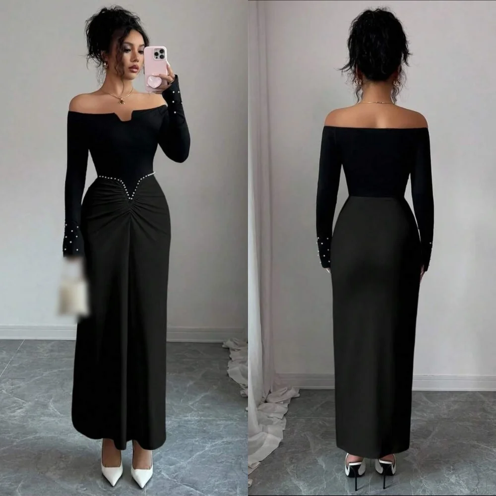 Customized High Quality Jersey Sequined A-line Off-the-shoulder Midi Dresses Bespoke Occasion Classic