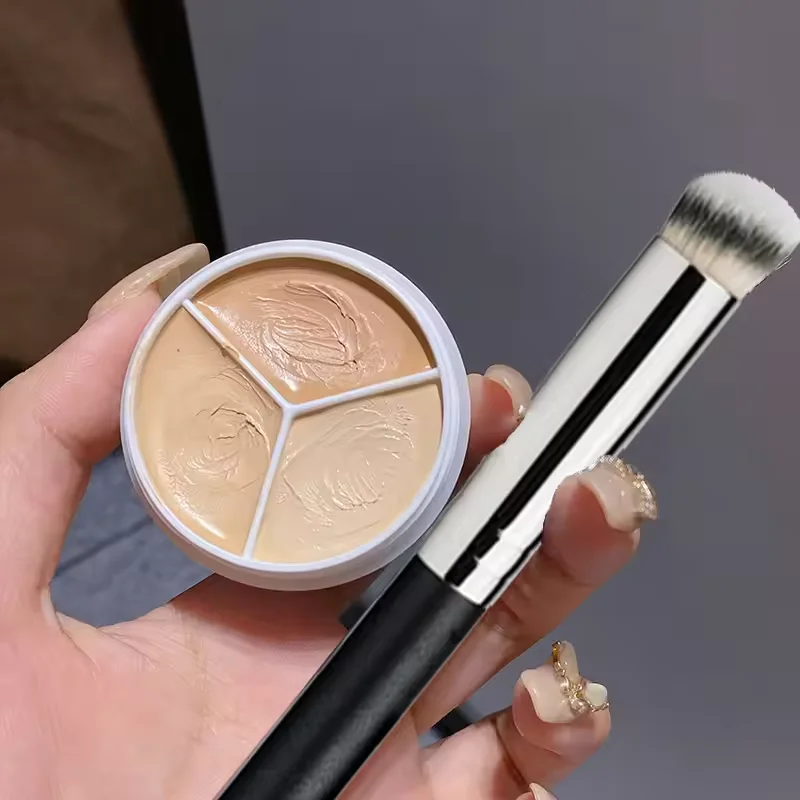 Creamy 3-in-1 Concealer Palette Full Coverage Oil-Control Long-Lasting for Dark Spots Redness & Pores Primer & Contour Cosmetic