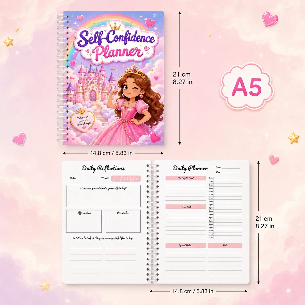 A5 Self Confidence Planner Journal for Positive Affirmations, Personal Growth, Goal Setting and Daily Reflection