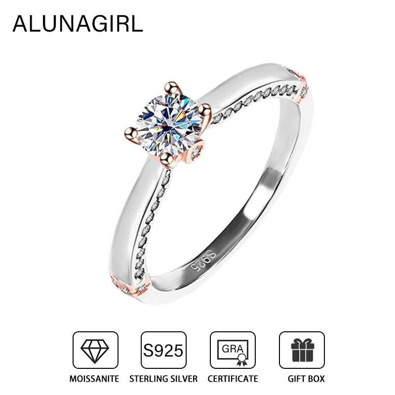 0.5CT D Color VVS1 Real Moissanite Ring For Women S925 Sterling Silver Plated 18K White Gold Sparkling Diamond Finger Rings Gift