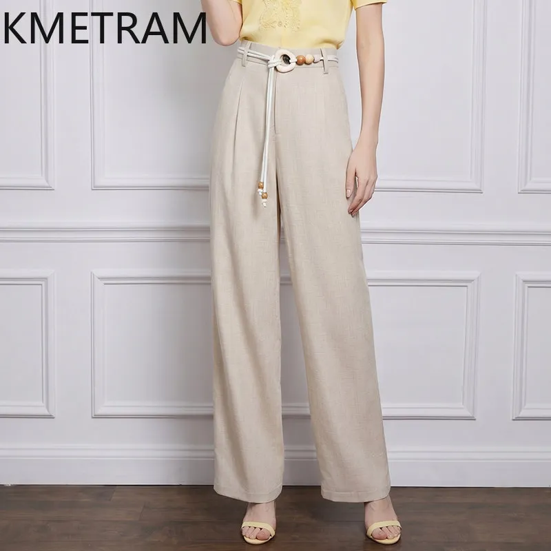 KMETRAM Wide Leg Pants for Woman High Waist Baggy Pants with Belt Casual Office Straight Trousers Summer Women Clothes 2026 바지
