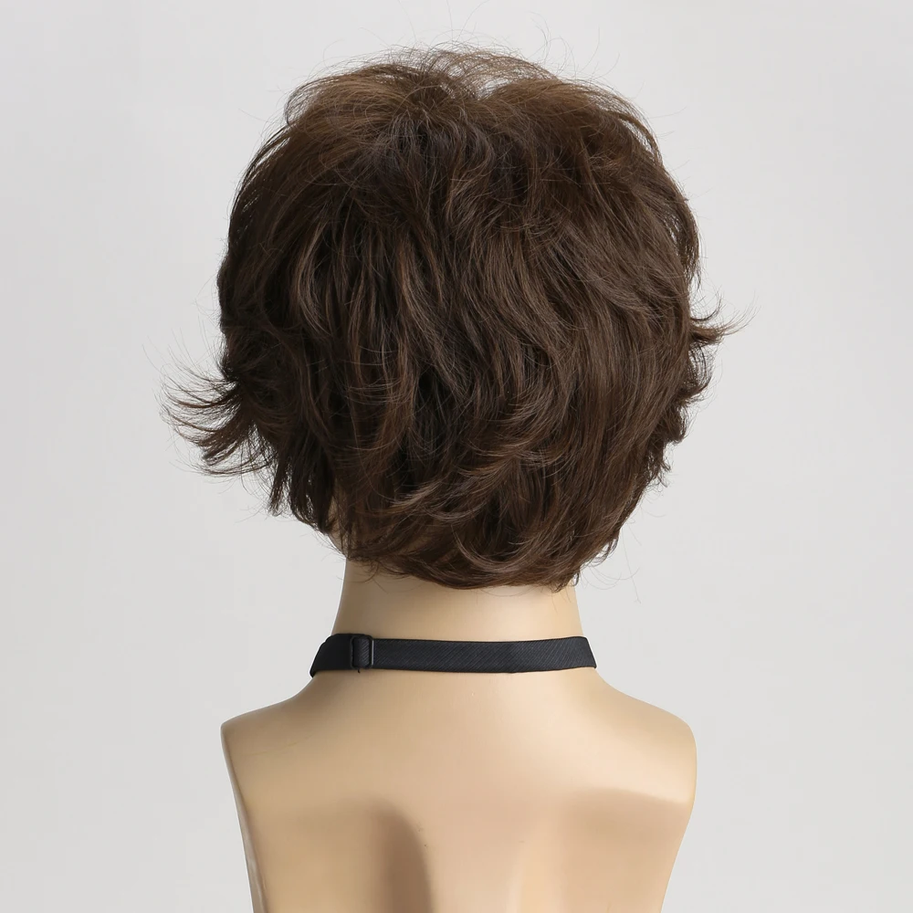 Short Synthetic Curly Brown Wig for Men Layered Heat Resistant Wigs With Bangs For Daily Use Costume Party Holiday Dating