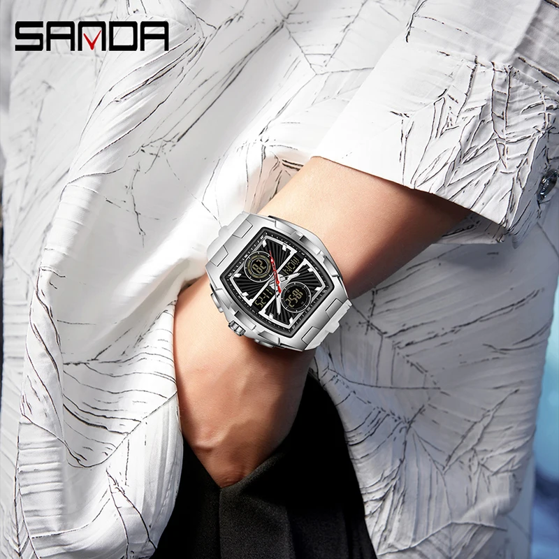 SANDA 6203 Многофункциональные мужские электронные часы с календарем, хронографом, будильником, светящиеся цифровые часы для спорта на открытом воздухе для мужчин
