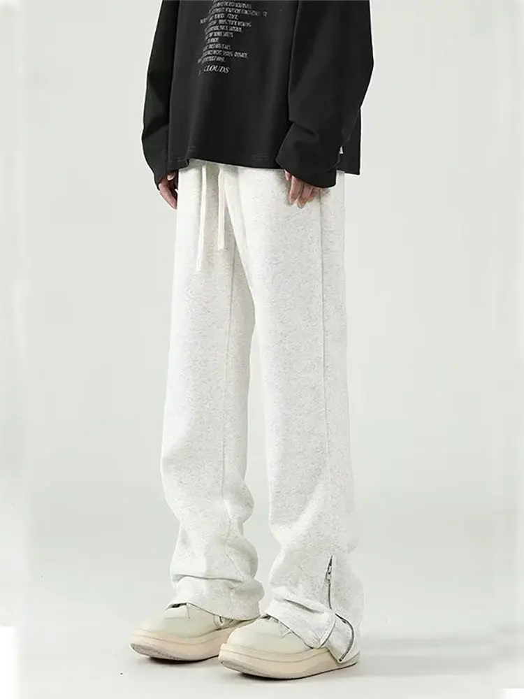 

Side Zipper Baggy Sweatpants Men Sport Casual Wide leg Flared Pants Y2k Streetwear Oversize Straight Trousers Male