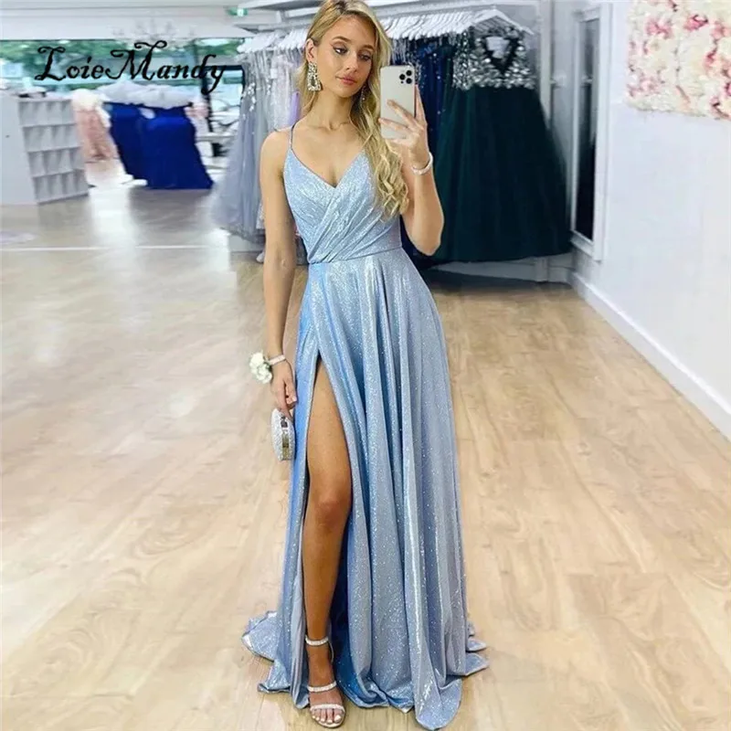 

Shiny Sequins Long Prom Dresses 2024 Chic High Slit Backless Evening Party Gowns For Women Custom Made Vestidos largos de fiesta