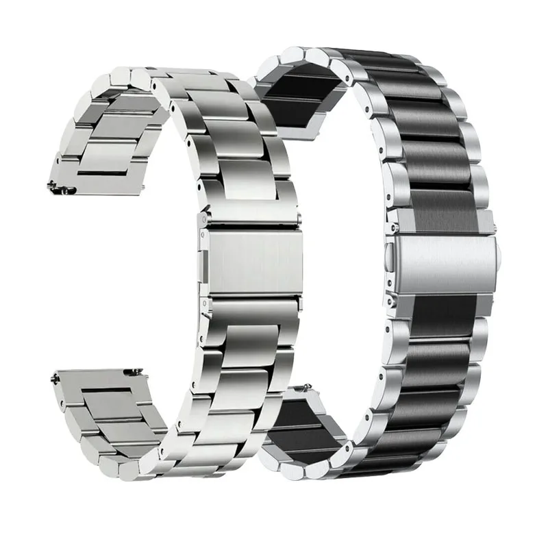 

18mm 20mm 22mm 24mm Stainless Steel 3 Rice Beads Straight End Silver Black Oyster Watch Strap Band Fits for Samsung Galaxy Watch