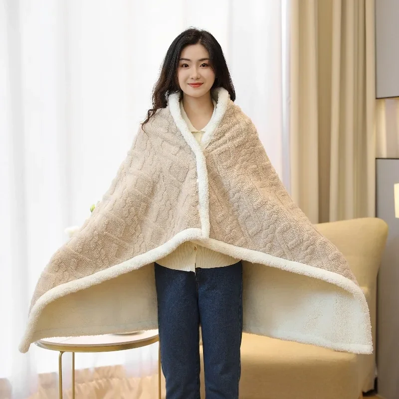 Lamb Wool Jacquard Portable Multifunctional Blanket Home Decoration Warm Sofa Blanket Travel Small Quilt Shawl Strap Buckles