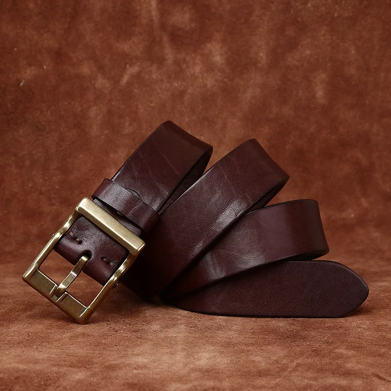 Cintura versatile alla moda in vera pelle retrò da uomo con motivo grezzo, strato di testa in pelle bovina, cintura con motivo bisonte ispessito, larghezza 3,8 cm