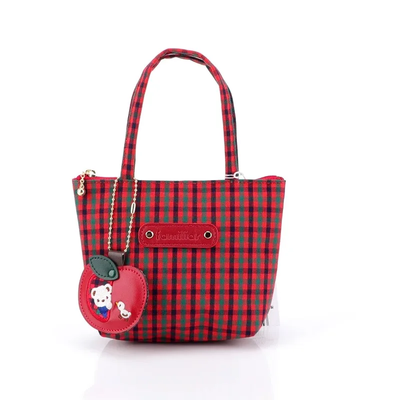 Familiar Handbag Kawaii Bear Mini Plaid Girl Casual Waterproof Tote Bag 12*17*6.5cm 260022