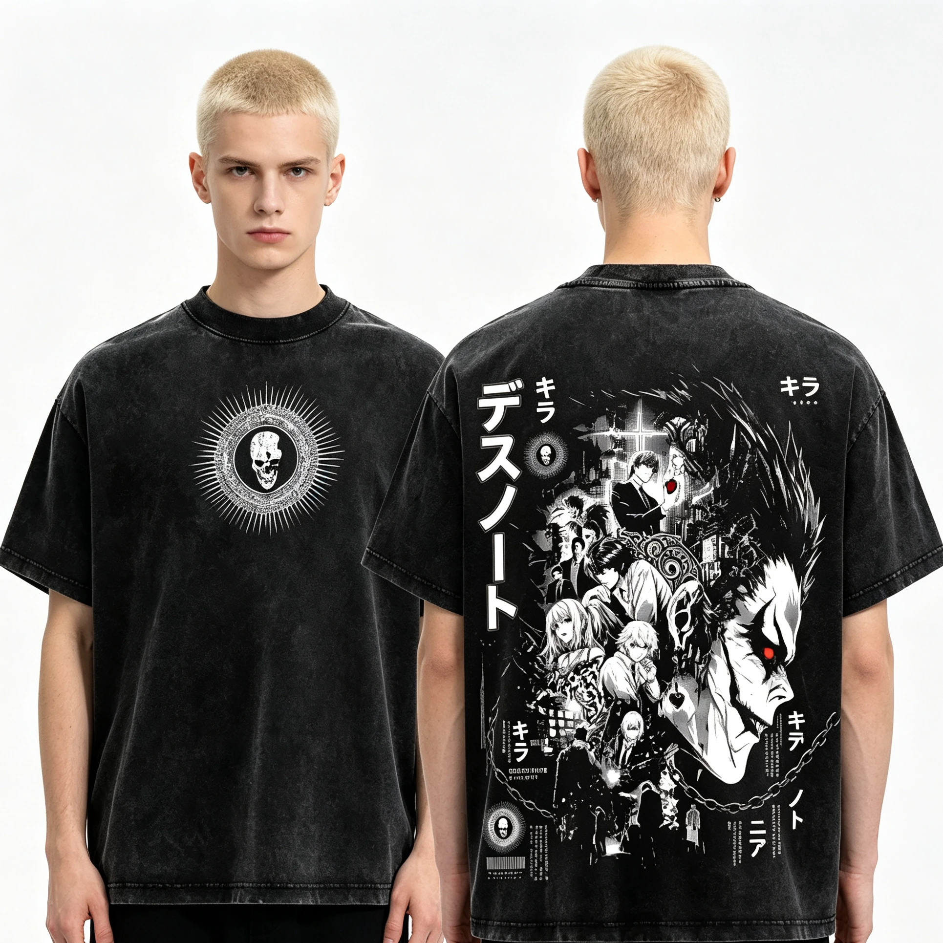 2026 Summer Hot Sale DEATH NOTE Ryuk Light L Print T-shirt Men Women Retro Washed T-shirts Y2K Gothic Cotton Oversized T-shirt